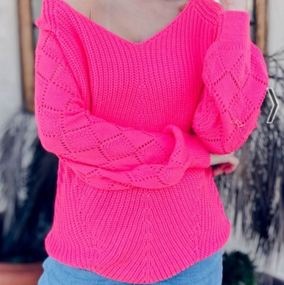 Amoli Rib-Knit Lantern Sleeve Tie Back Sweater